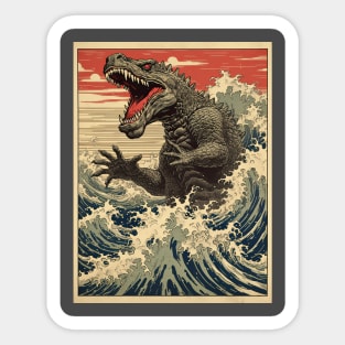 Godzilla crashing through the waves Sticker